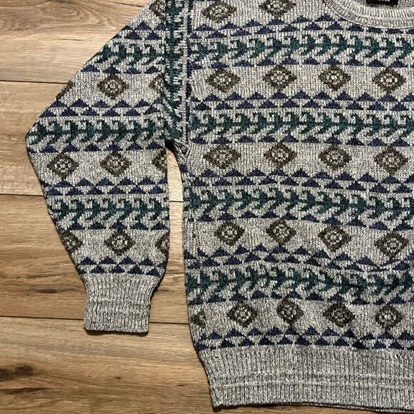 Men's VTG Reed St James Knit Sweater 2XL Gray USA Made Geometric Retro Grandpa - Picture 2 of 7